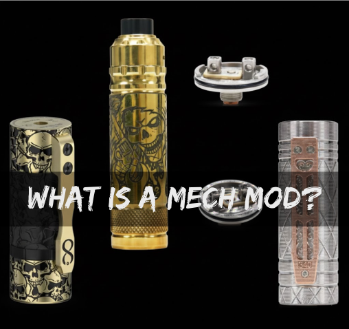 What is a mech mod blog heade rimage showing 3 mods and 2 rda decks on a black background