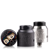 Nightmare 25 RDA vape atomiser by Suicide Mods in matte black and brushed stainless steel with skull engraving and build deck